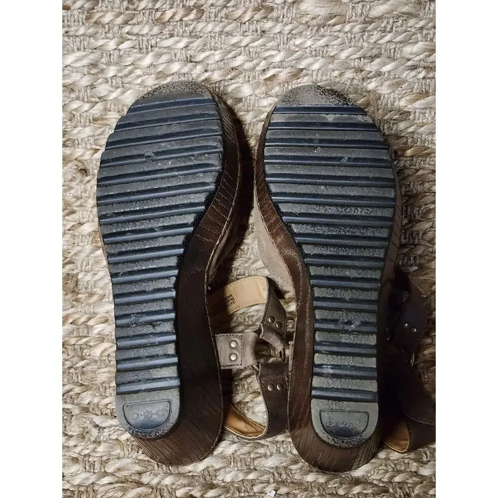 B.O.C. Rina Brown Suede Leather Platform Wedge Sandals Boho Women's Size 9 M